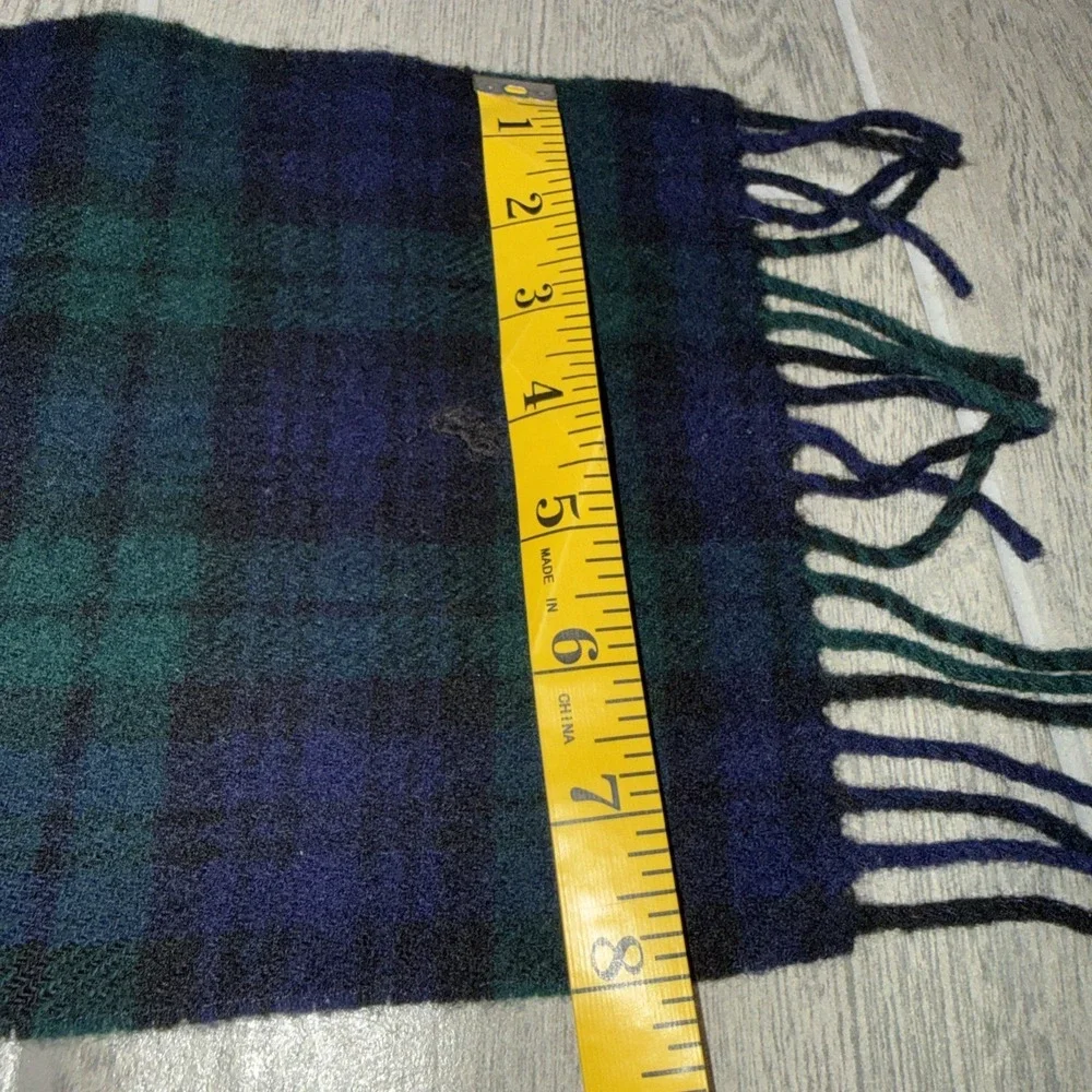 Polo Ralph Lauren Scarf 100% Lambswool Plaid Tartan Blue Green Black Classic